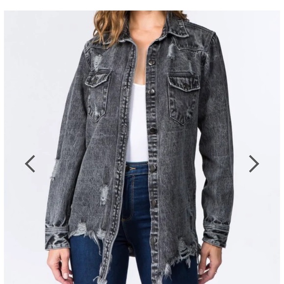 Thrill Jeans Hi Low Denim 
Shirt Women Dark Gray Acid
Wash Destroyed size M - Picture 15 of 15